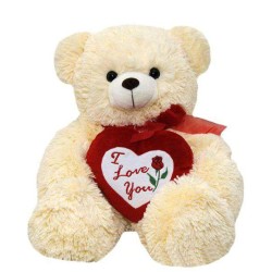 Peach Teddy Bear holding red I Love You Heart